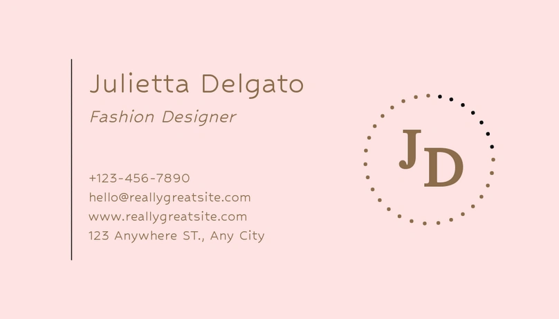 Business card of Julieta Delgado, a fashion designer.