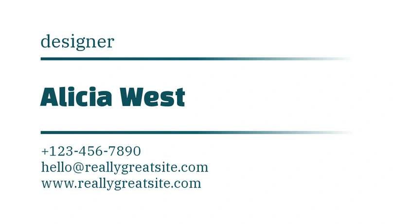 Business card of Alicia West, designer