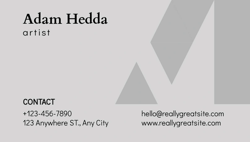 A modern minimalist business card for an artist named Adam Hedda.