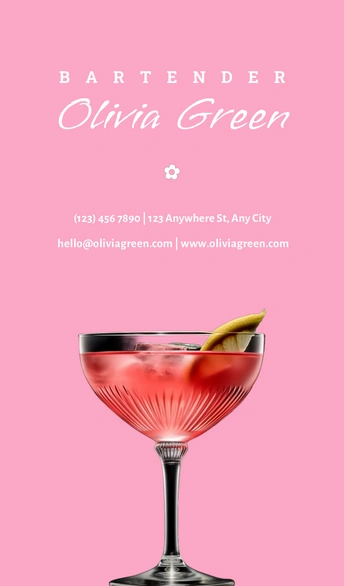 A business card for a bartender named Olivia Green.