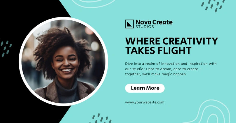 Promotional banner for Nova Create Studios highlighting creativity and innovation