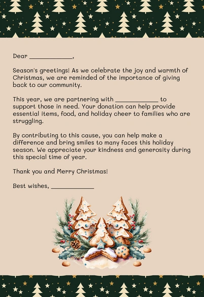 Christmas letter promoting community support and donations