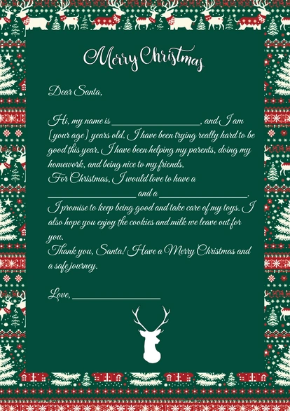 Christmas letter template for children to request gifts
