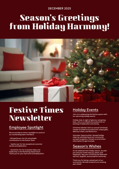 Holiday Harmony\'s seasonal greetings and event updates