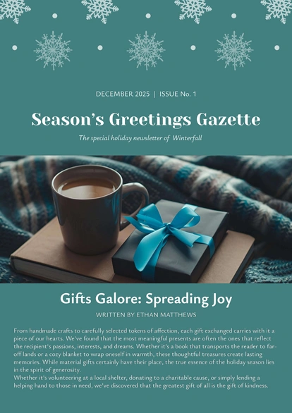 Christmas newsletter focusing on the joy of gift giving and holiday generosity