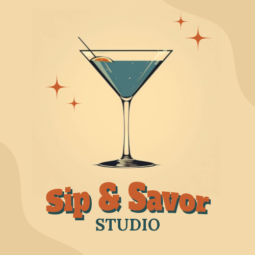 Sip & Savor Studio logo with cocktail design