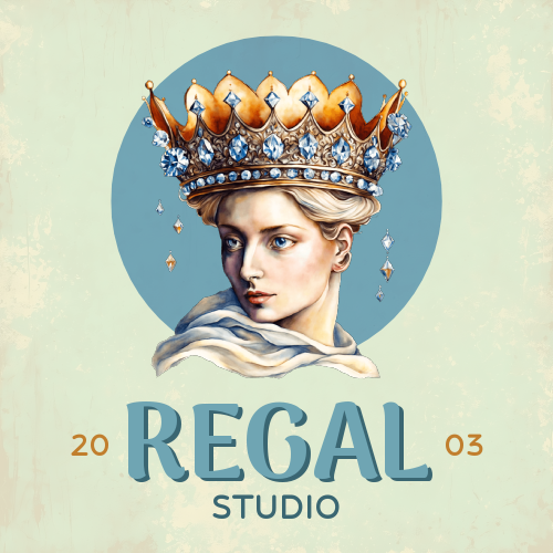 Regal Studio logo with crowned portrait design