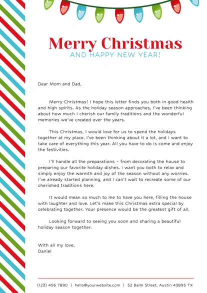 Christmas letter inviting parents to celebrate and recreate traditions