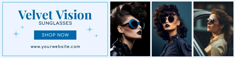 Sunglasses store promotional banner with retro style models