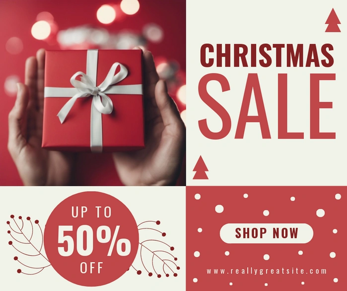 Promotional banner for a Christmas sale with up to 50% off
