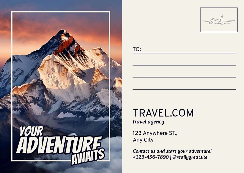 Travel Agency Promotional Postcard for Mountain Adventures