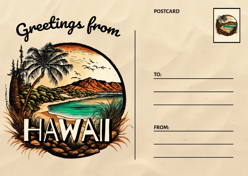 Holiday Postcard Featuring Tropical Scenery in Hawaii