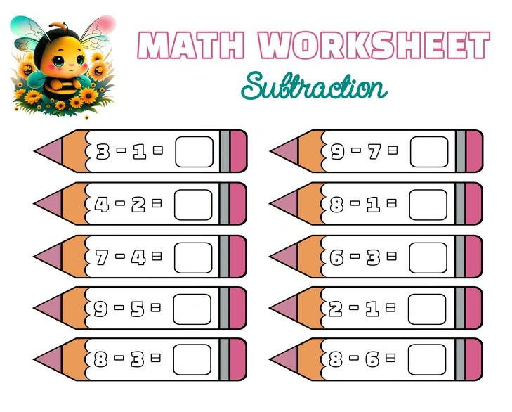 Math worksheet for children's subtraction practice