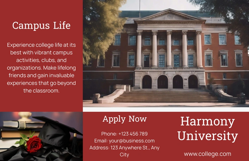 An advertisement for Harmony University featuring campus life