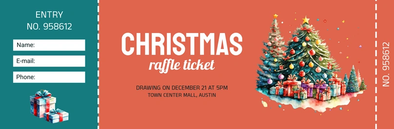 A raffle ticket design for a Christmas event drawing