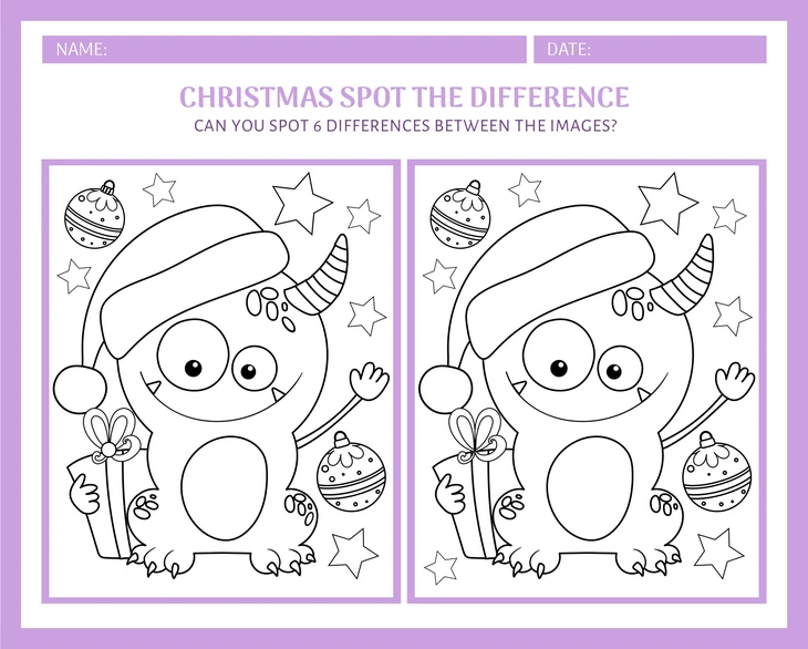 A pair of spot-the-difference activity images featuring a cartoon character