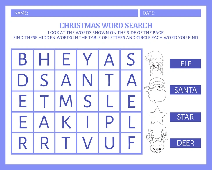 A Christmas themed word search puzzle worksheet
