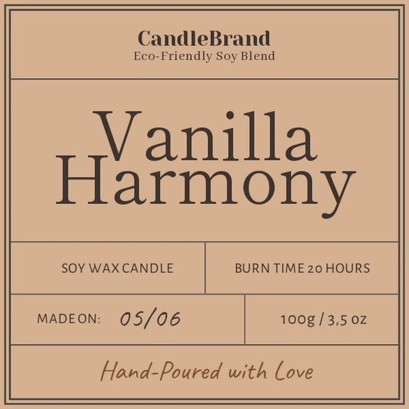 Candle label for Vanilla Harmony