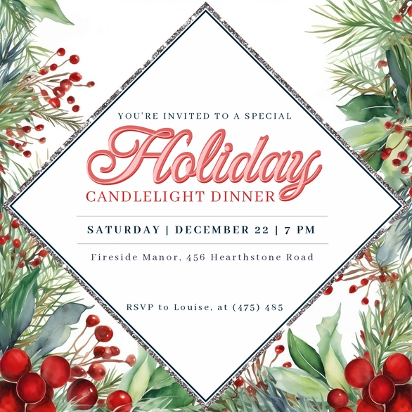 An invitation card for a holiday dinner event