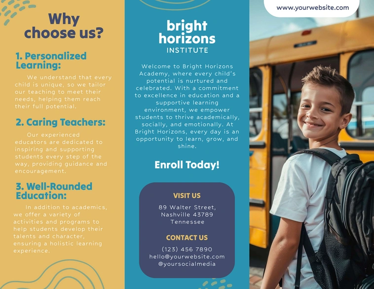 Promotional flyer for an educational institute named Bright Horizons Institute