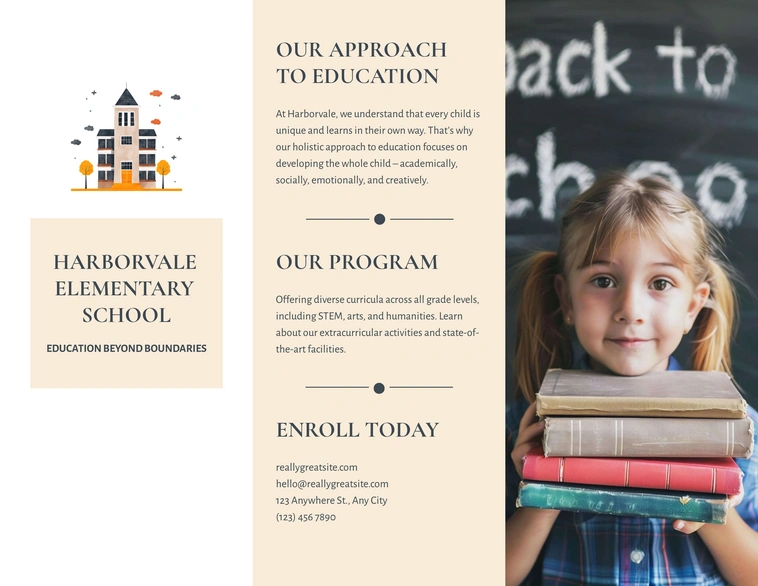 Promotional brochure for Harborvale Elementary School