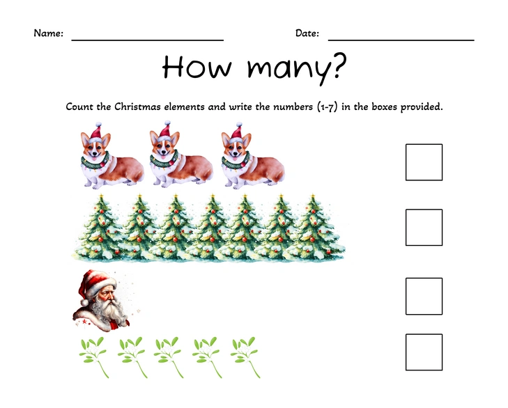 Christmas elements counting activity