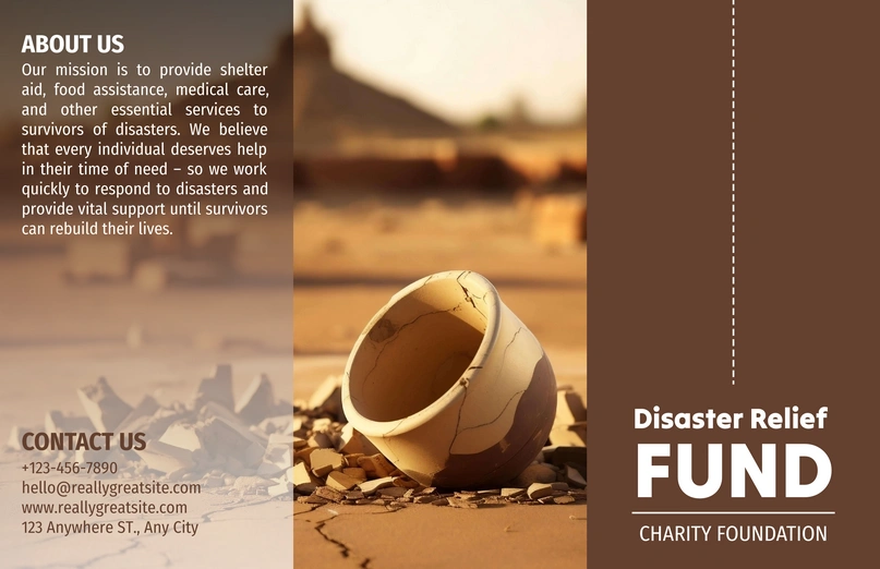 An informational brochure for a disaster relief charity fund