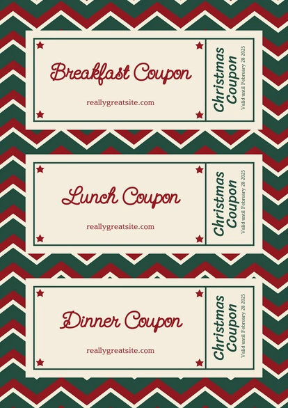 Set of three meal coupons with a Christmas theme