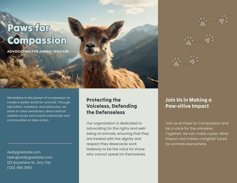 Brochure for an animal welfare advocacy group