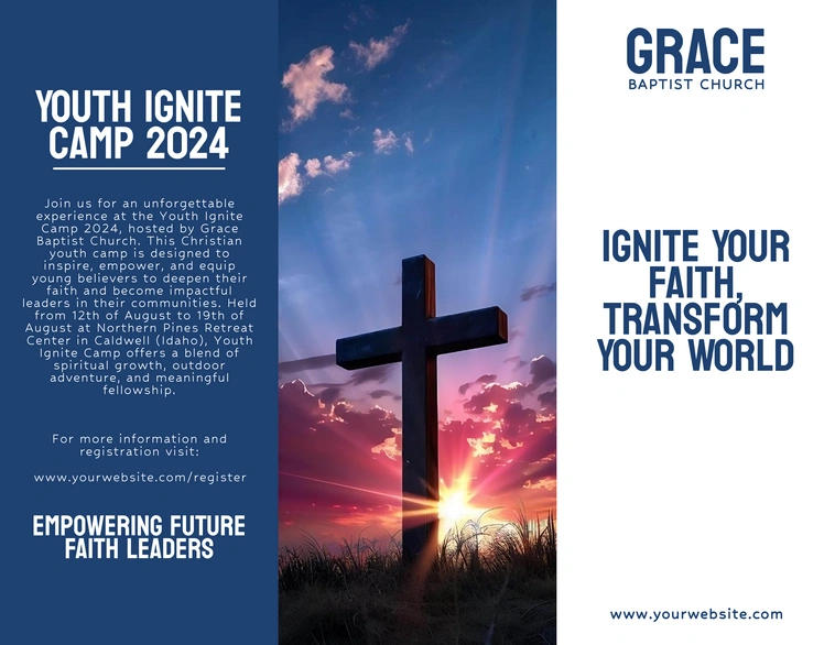 Youth Ignite Camp 2024 announcement flyer by Grace Baptist Church.