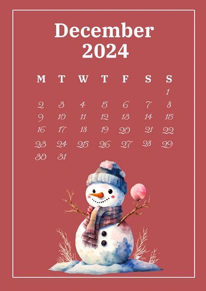 Snowman illustration on a December calendar