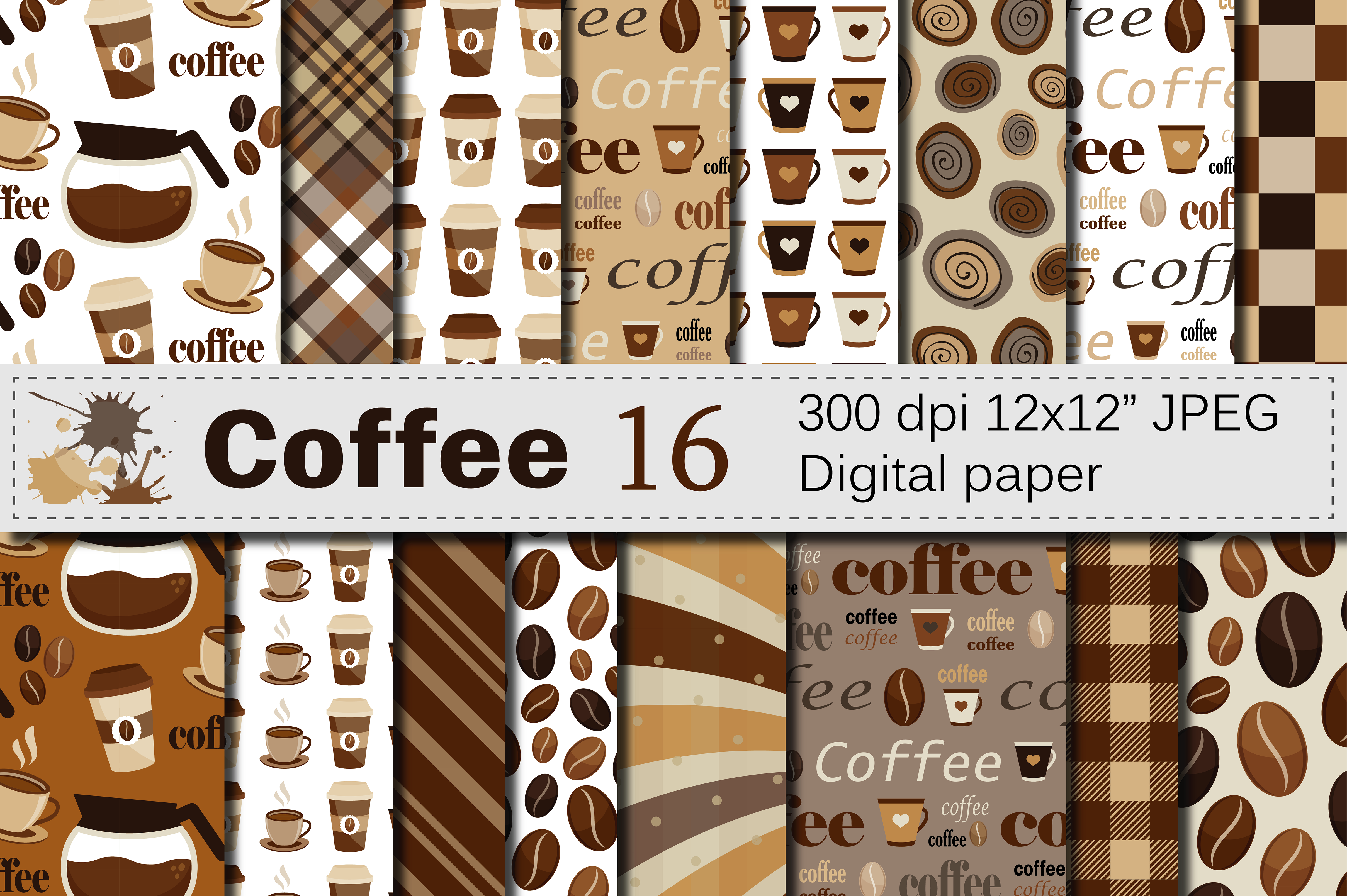 Coffee Digital Paper Pack / Coffee Beans Background / Brown Scrapbooking Paper Graphic Backgrounds By VR Digital Design