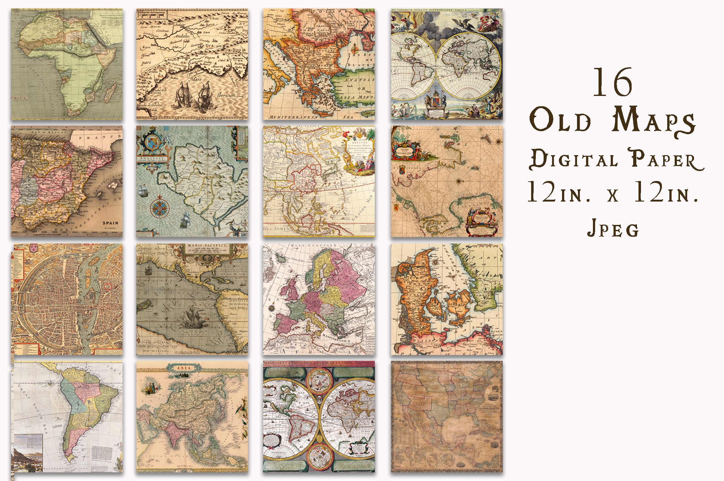 Old Maps Digital Paper Graphic Illustrations By oldmarketdesigns 2