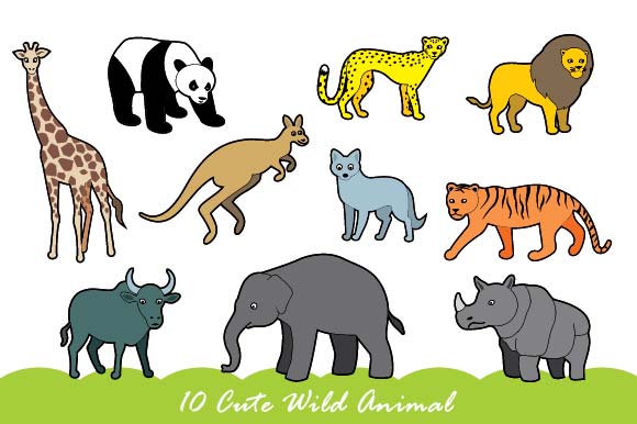 Set of 10 Cute Wild Animals Graphic Illustrations By Niznaz Graphic Studio