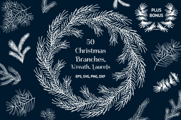 50 Hand Drawn Christmas Branches Gráfico Ilustraciones Imprimibles Por Kirill's Workshop