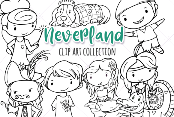 Cute Neverland (Black and White) Graphic Illustrations By Keepinitkawaiidesign