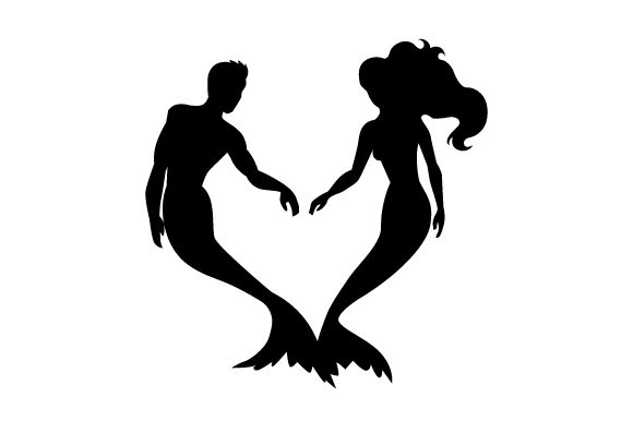 Silhouettes of a Mermaid and a Merman Making a Heart with Their Tails Designs & Drawings Craft Cut File By Creative Fabrica Crafts