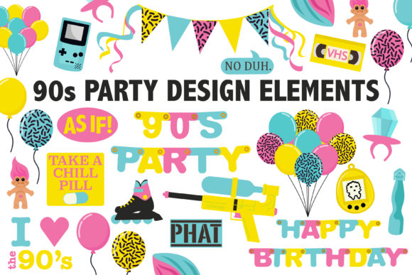 90's Birthday Party Clipart Graphic Icons By Mine Eyes Design