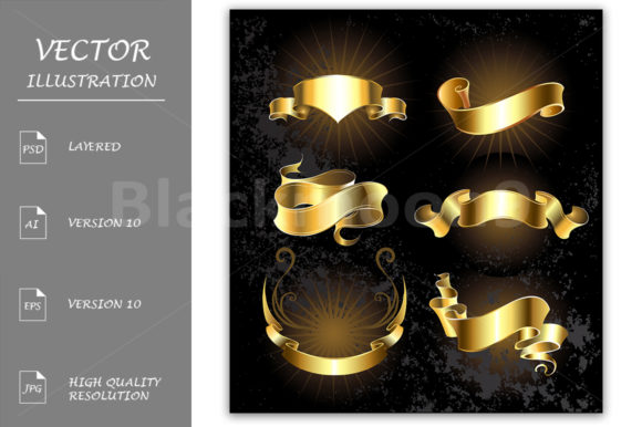 Set of Gold Ribbons Graphic Illustrations By Blackmoon9