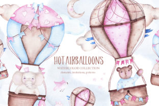 Hot Airballoons Watercolor Clipart Illustration Illustrations Imprimables Par Madiwaso 1