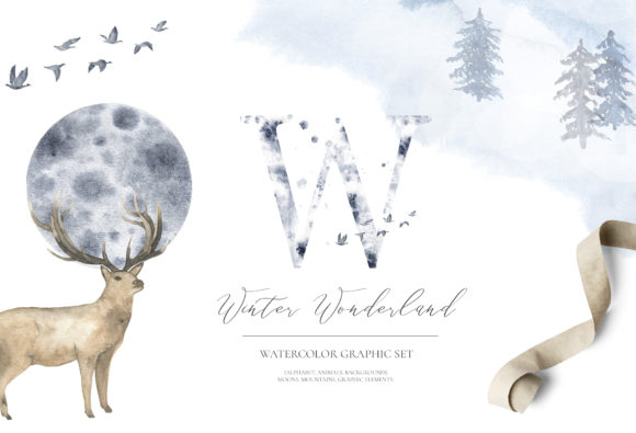 Winter Wonderland - Watercolor Set Afbeelding Afdrukbare Illustraties Door Madiwaso