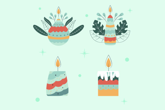 Hand Drawn Christmas Candle Collection Graphic Illustrations By april_arts