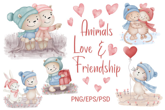 Animals Love Friendship Tiger Bear Cat Graphic Illustrations By PawStudio