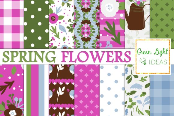 Spring Garden Flowers Digital Papers Graphic Patterns By GreenLightIdeas