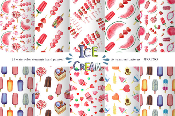 Watercolor Ice Cream Clipart, Patterns Graphic Patterns By evgenia_art_art