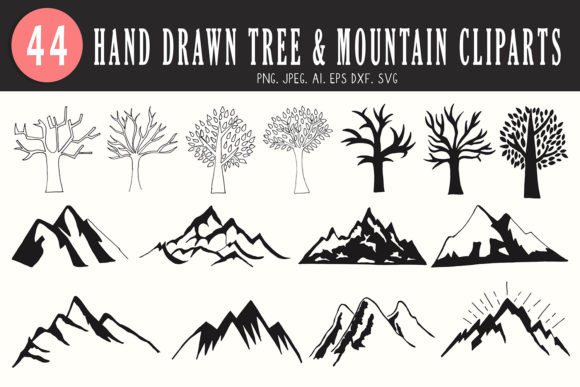 40+ Tree & Mountain Handmade Cliparts Graphic Illustrations By Creative Tacos