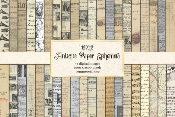 Antique Paper Ephemera Graphic Textures By Digital Curio