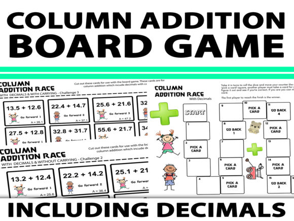 Column Addition Board Game with Decimals Illustration 4th grade Par Saving The Teachers