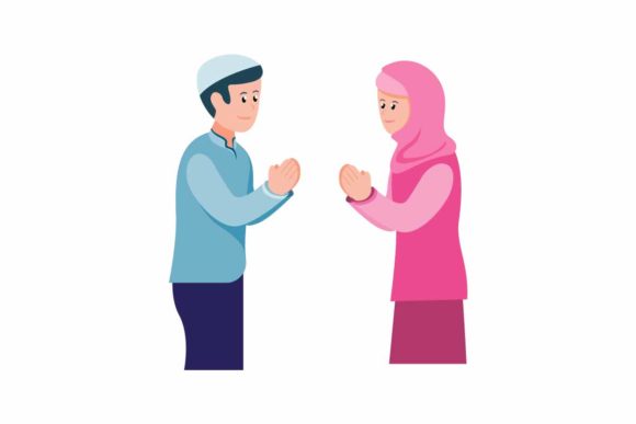 Muslim Boy & Girl Greeting to Each Other Graphic Illustrations By aryo.hadi