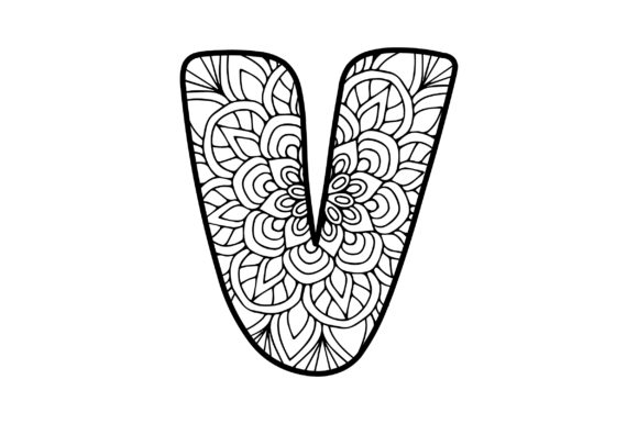 Mandala Alphabet - V Designs & Drawings Arquivo de corte de artesanato Por Creative Fabrica Crafts